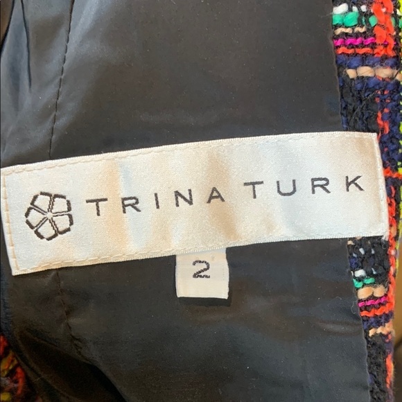Unique Trina Turk Multicolored woven Jacket with fringe embellishment, Size 2 - Picture 3 of 7